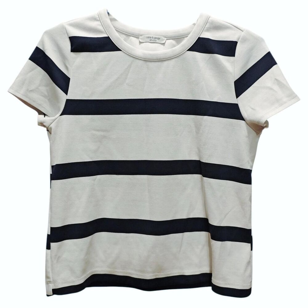 Cable-gauge Women's White and Navy T-shirt